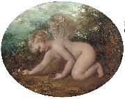 A putto collecting flowers, William Etty